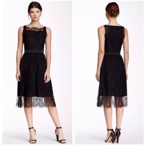 Cynthia Steffe Black Lace Cocktail Dress Lace Overlay Scalloped Hem Size 10 NEW
